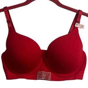 Victoria’s Secret Shine Patch Push Up Bra NEW 34D T-Shirt Bra Red Bling Patch